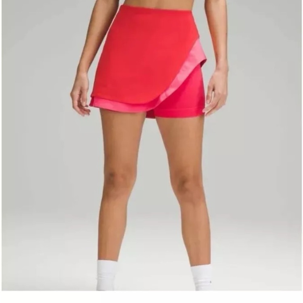 lululemon Tennis Skirt Size 2 Red Pink Asymmetrical Layered High Rise Skirt NWT - Picture 13 of 13